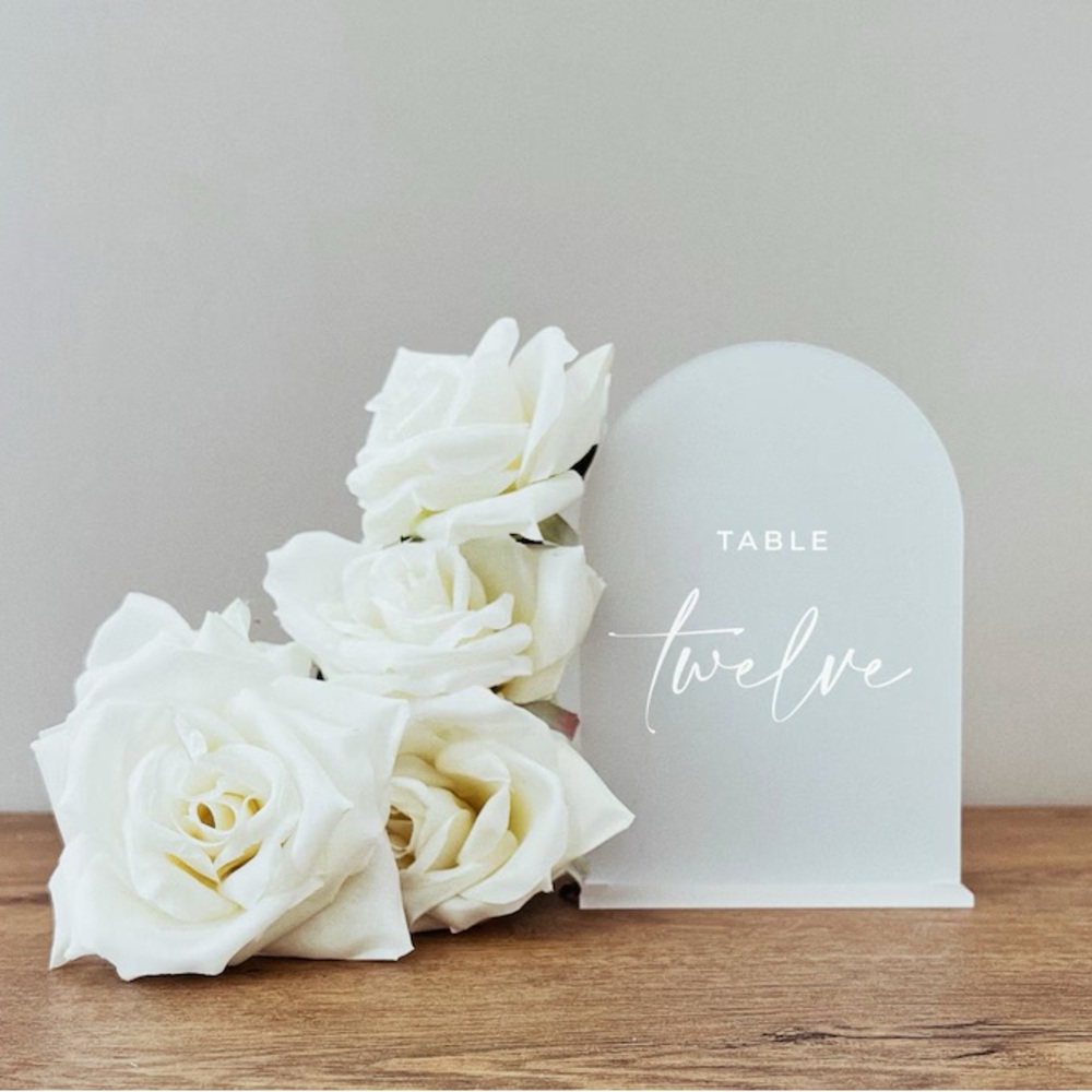 Frosted Acrylic Arch Table Numbers for weddings and events! Table 1-14